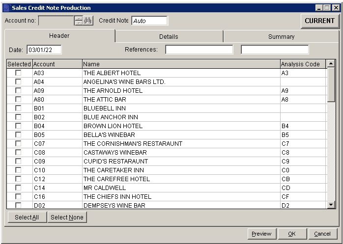 Sales Ledger - Produce Credit Notes