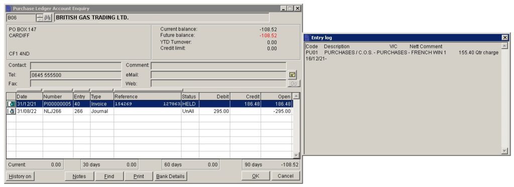 Purchase Ledger - Account Enquiry