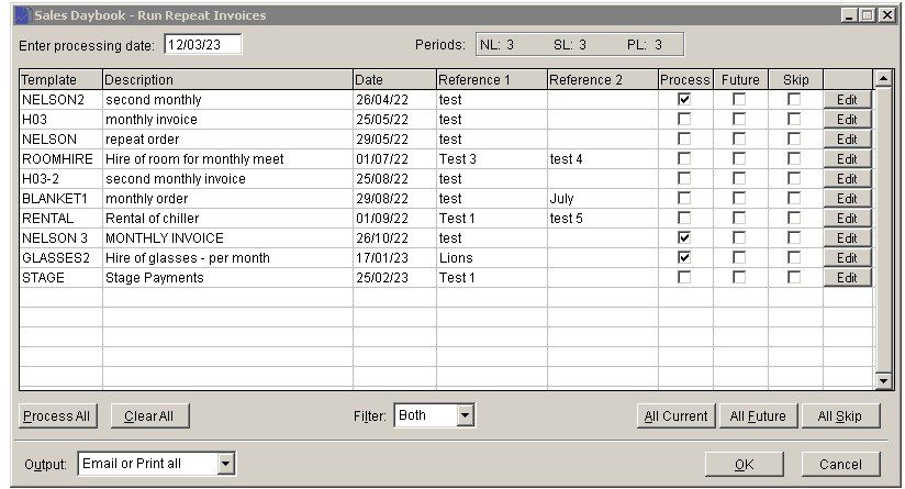 Sales Ledger - Repeat Invoices